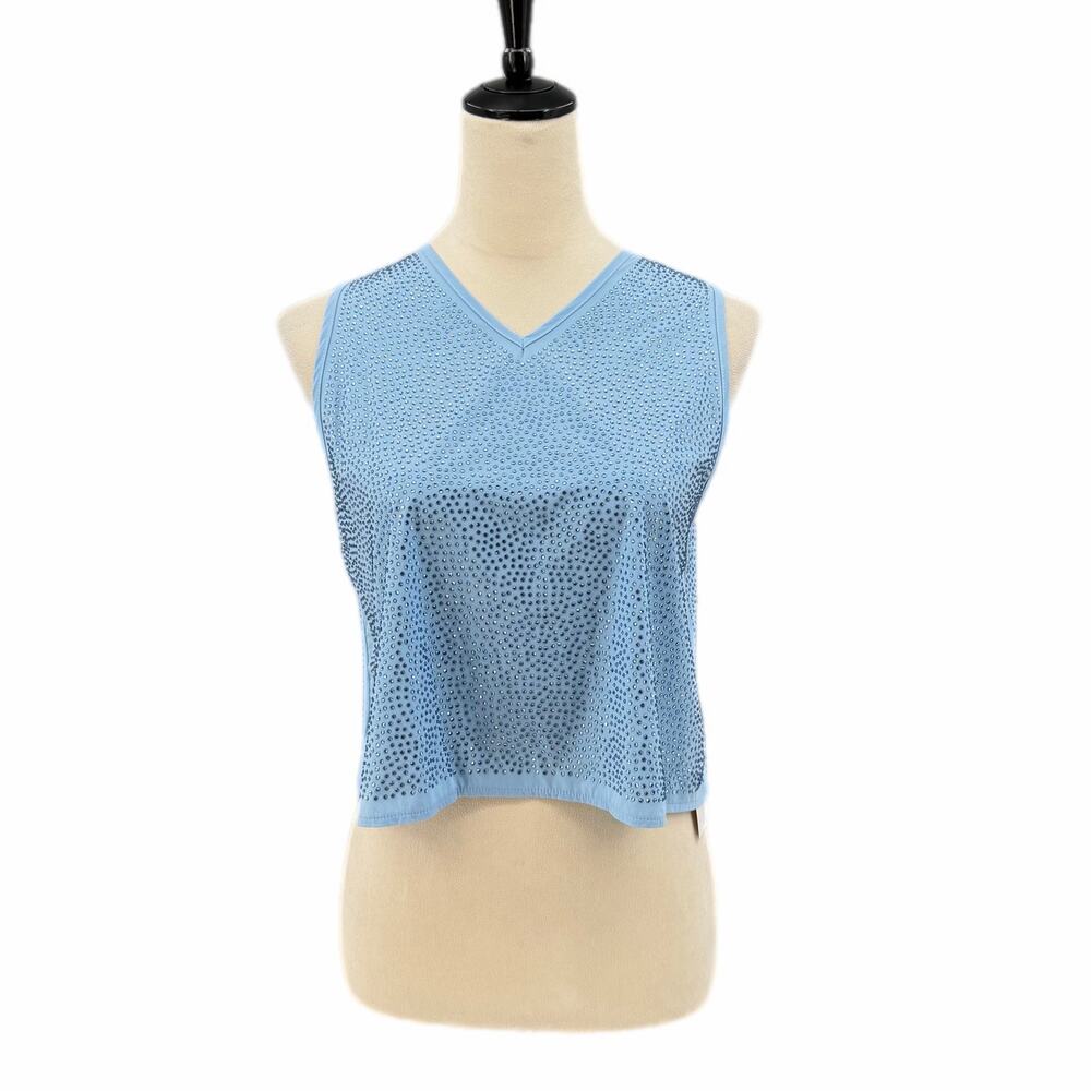 Queen of Sparkles NEW Light Blue Rhinestone Active Sleeveless Crop Tank Top